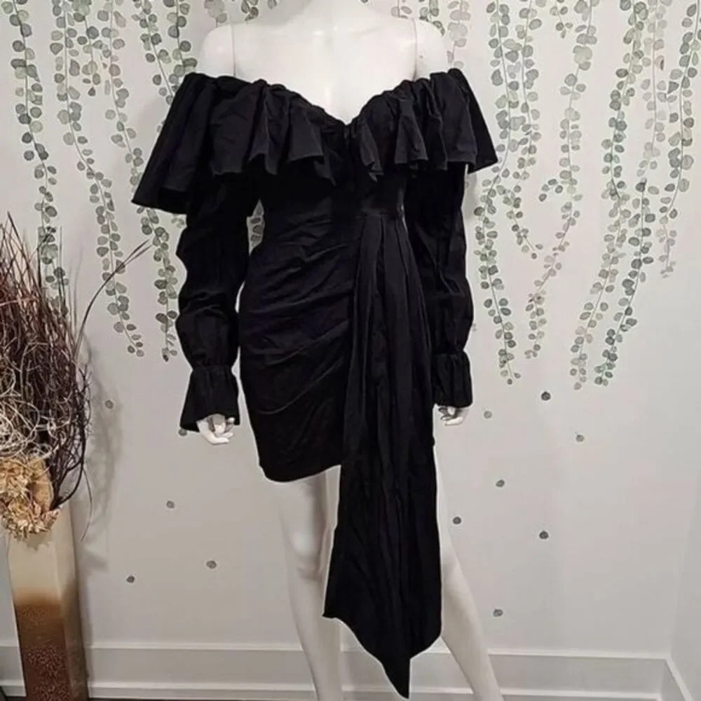 NWOTโASOS LUXE cotton dress with drape detail and ruffles in black Sz 4